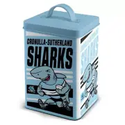 127497 CRONULLA SHARKS NRL TEAM FULL LOGO DESIGN WITH MASCOT STORAGE COOKIE TIN
