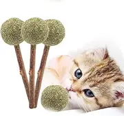 3Pcs/Pack Catnip Ball Silvervine Sticks for Cats, Organic Catnip Sticks Matatabi Chew Sticks Teeth Molar Chew Toys Cat Dental Toy for Cat Kitten Kitty