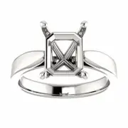 14K Gold Emerald Cut Solitaire Ring Setting Tapered Style Ring Mounting