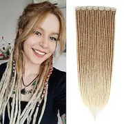 Clip in Dreadlock Hair Extensions 4PCS Clip in Dreads 24 Inch Synthetic Extensions Light Brown to Blonde Long Natural Soft Thin 0.6cm Width Dreadlocks for Wome