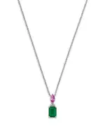Bloomingdale's Fine Collection Emerald, Pink Sapphire & Diamond Pendant Necklace in White Gold, 18