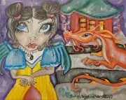 Faery Temple Dragon 5x7 Art Print from Painting Signed by Artist KSams Fairy