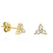 PAIR 14K Yellow Gold Triple Trinity CZ CUBIC ZIRCONIA Triangle Stud Earrings