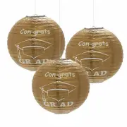 Gold Congrats Grad Hanging Paper Lanterns, Party Decor, 6 Pieces