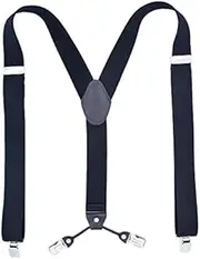 [Generic] Men's Suspenders Elastic Y-back Suspender and 4 Metal Clip Black Adjustable Braces Suspenders