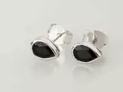 Simple Minimalist Pear/Tear-drop/Leaf Black ONYX GEMS 925 SILVER Stud Earrings
