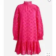 NWT $198 J.Crew Ruffleneck mini dress in eyelet Pink sz M