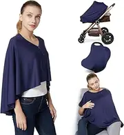 Nursing Cover & Baby Nursing Poncho,Multi Use Breastfeeding Cover for CarSeat Canopy, High Seat Cover, Stroller Cover, Shopping Cart Cover,Nursing Scarf for Boy and Girl by (Blue)
