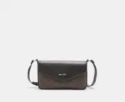 Nine West Bowie Mini Flap Crossbody Bag - Brown Logo/Black