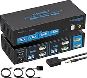 4K120Hz HDMI KVM Switch 2 Monitors 2 Computers 8K USB 3.0 KVM Switches for 2 Computers Share Dual Monitor and 4 USB Devices Support Extended/Copy Mode with DC 12V/1A&Wired Controller