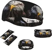FJWSLCH Bald Eagle Headbands for Women Men Non Slip Workout Sweatbands Adjustable Sports Hair Bands Elastic Head Bands Moisture Wicking Hairband for Running, Cycling, Yoga, Spa