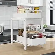 Exquisite Bathroom Shelves Countertop Cabinet Under Sink Rack, 2-Layer Pull-Out Non-Slip Storage Rack, Kitchen Spice Bathroom Toiletries Storage Organization(Size:22 * 36 * 39,Color:White)