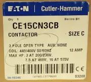 EATON CUTLER HAMMER CE15CN3CB 480 VAC Size C CE15CN3 Contactor