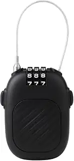 [Wrohto] Retractable Lock, 14 Inch Steel Cable Password Ski Lock, ABS Travel Accessory, Backpack Safety Locker, Black Snowboard Security Device for Suitcase, and Portable Anti-Theft, 7.1x5cm