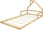 Pine Wood Floor Bed House Frame for Kids and Toddlers - King Single