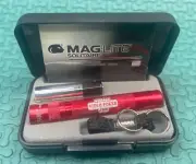 Maglite Flashlight Incandescent Solitaire AAA Red w/Logo Box, Battery & Landyard
