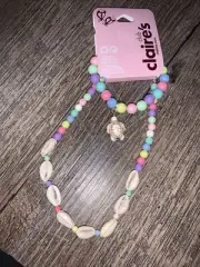 Claire’s Club rainbow seashell shell beaded turtle necklace Bracelet jewelry set