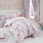 [Happy Linen Company] Girls Boys Kids Enchanted Forest Unicorn Pink Double Reversible Soft Easy Care Bed Linen Duvet Cover Quilt Bedding Set With Pillow Cases