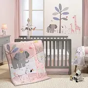 Lambs & Ivy Jazzy Jungle 3-Piece Safari Animals Pink Baby Crib Bedding Set