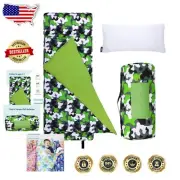 Soft Cotton Blend Nap Mat for Kids - Travel-Friendly Camo Green with Pillow