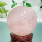 244g Natural Rainbow Flash Rose Quartz Pink Crystal Sphere Ball Energy Healing