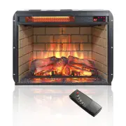 23" Electric Fireplace Heater Insert Woodlog Brick Timer Remote Control Black