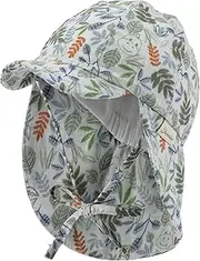 [Sterntaler] Boys' Peaked Cap with Neck Protection Printed with Leaves Sun Hat, Light Turquoise