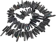 [MCWJ] Black Titanium Coated Crystal Points Quartz Rough Sticks Spikes Point Beads 16 inch Strand Drilled