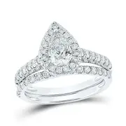 Certified 1.50 Ct. Pear Shaped Diamond Bridal Engagement Ring Set in 14K White Gold