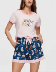 NEW PETER ALEXANDER WOMENS FRENCHIE DOG TEE TOP + SHORTS PJ SET XL RRP$109.90