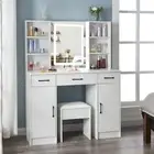 Vanity Makeup Dressing Table Set With LED Mirror, Stool & 3 Storage Drawers