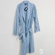 Polo Ralph Lauren Lounge Robe Mens Small Medium Blue Tartan Shawl Collar Cotton