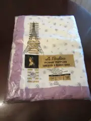 La Pauline Plisse Ruffled Comforter & Blanket Cover Floral White Purple TWIN SIZ