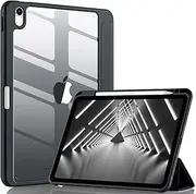 Witzon Compatible with iPad Air 5th Generation Case 2022 / iPad Air 4th 2020 Case with Pencil Holder, Clear Back Slim Stand Protective Smart Cover for Apple iPad Air 5/4 10.9 inch Cases, Black