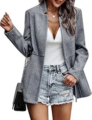 [ODIZLI] Tweed Blazers for Women Long Sleeve Open Front Jacket with Pocket Business Office Blazer
