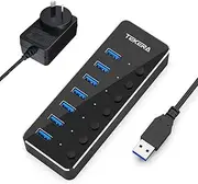 USB 3.0 Hub, TEKERA 7 Port Powered USB Hub Expander Aluminum USB 3.0 Data Port hub with Universal 5V AC Adapter and Individual On/Off Switches USB Splitter for Laptop and PC