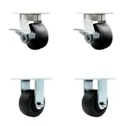 4 Inch KP Polyolefin Caster Set with Ball Bearings 2 Brakes 2 Rigid SCC