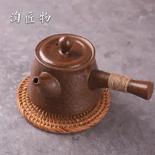 復古柴燒粗陶側把手柄茶壺