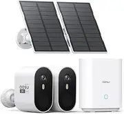 AOSU Solar Security Cameras Wireless Outdoor, 2K QHD Battery Powered Home Security System with 166° Ultra-Wide View, Spotlight, Color Night Vision, Motion Detection, No Monthly Fee