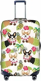 [pvinnk] Corgi Hawaiian Tropical Summer Pineapple Print Protective Luggage Cover Elastic Washable Suitcase Travel Gear Protector, White, Large
