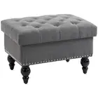 HOMCOM Grey Storage Ottoman Removable Lid Button-Tufted Fabric Bench Seat with H