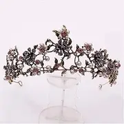 [DUnLap] Queen Crown Baroque Vintage Black Purple Crystal Pearls Bridal Tiaras Crown Rhinestone Pageant Diadem Veil Tiara Wedding Hair Accessories Queens Crown