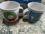 Vintage Snoopy, Peanuts, Christmas Cocoa Coffee Mug Cup Set 2 -14oz Orig Box