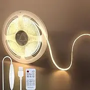 Clearhill 5V USB COB LED Strip Lights with Remote Dimmable Switch,9.84FT/3M,Warm White 3000K,320LEDs/M,8mm Width,Not Waterproof IP20,1.5M USB Switch Cable,for DIY Home Indoor Decoration