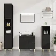 Modern Bathroom Storage Cabinet, 30x30x190 cm, Black Engineered Wood, Space-Saving Design for Tidy Organization