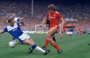 Jan Molby Of Liverpool Is Challenged By Gary Stevens Of Everton 1986 Old Photo
