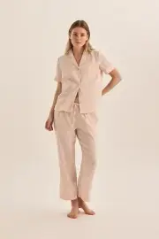 Ladies Gingerlilly PJS Pink Satin Short Shirt & Pants Set Pyjamas Floriana