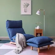 HomSof Lazy sofa balcony leisure chair bedroom sofa chair foldable reclining chair leisure single sofa functional chair with Ottoman，Dark Blue