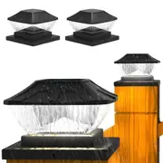 2 Pack 8LED 2 Modes Solar Powered Deck Fence Cap Lights for 4x4 5.5x5.5 Inch Posts