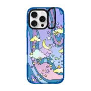 iPhone 16 Pro Max Impact Ring Stand Case MagSafe Compatible Transparent Pastel Trippy Swirls Moon Stars And Clouds 70s Retro Design